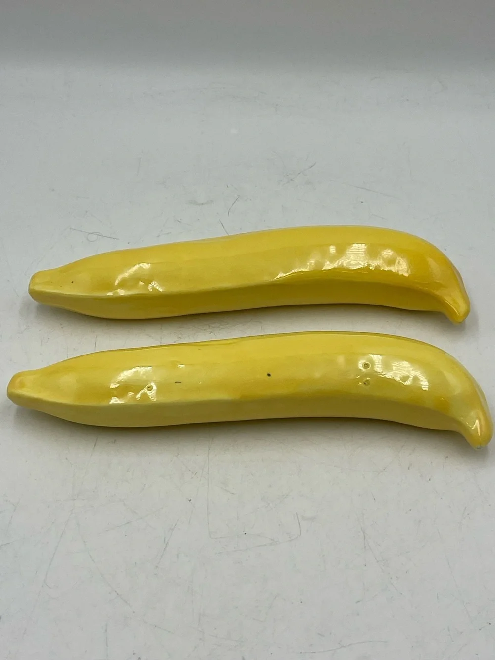Mid Century Modern Murano Style Handblown Art Glass: 2 Faux Fruit Yellow Bananas